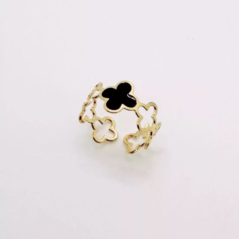 bague trefle noir
