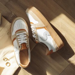 Unisex White and Beige Sneakers
