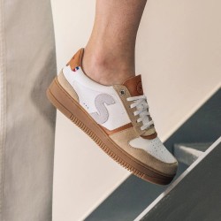 Unisex White and Beige Sneakers