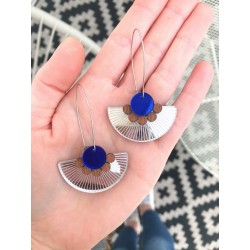 Earrings silver plexiglas- Wood & blue