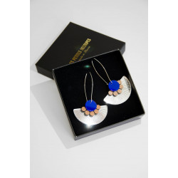 Earrings silver plexiglas- Wood & blue