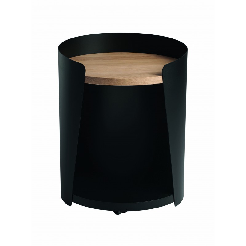 Armand wood and metal bedside table - black