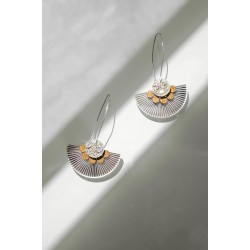 Boucles d'oreilles Plexiglas & Bois - Pailleté argent