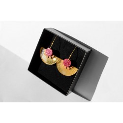 Boucles d'oreilles Plexiglas&bois - Paillettes roses