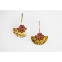 Boucles d'oreilles Plexiglas&bois - Paillettes roses