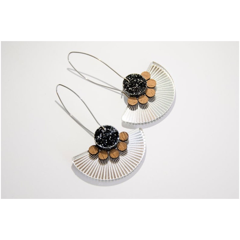 Boucles d'oreilles argent - noir pailleté