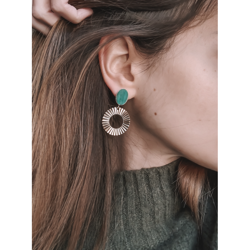 Boucles d'oreilles pierre plate et horizon ajouré
