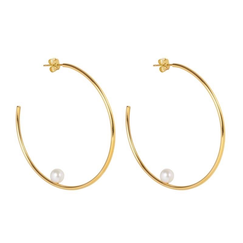 Open hoop earrings with pearl inside