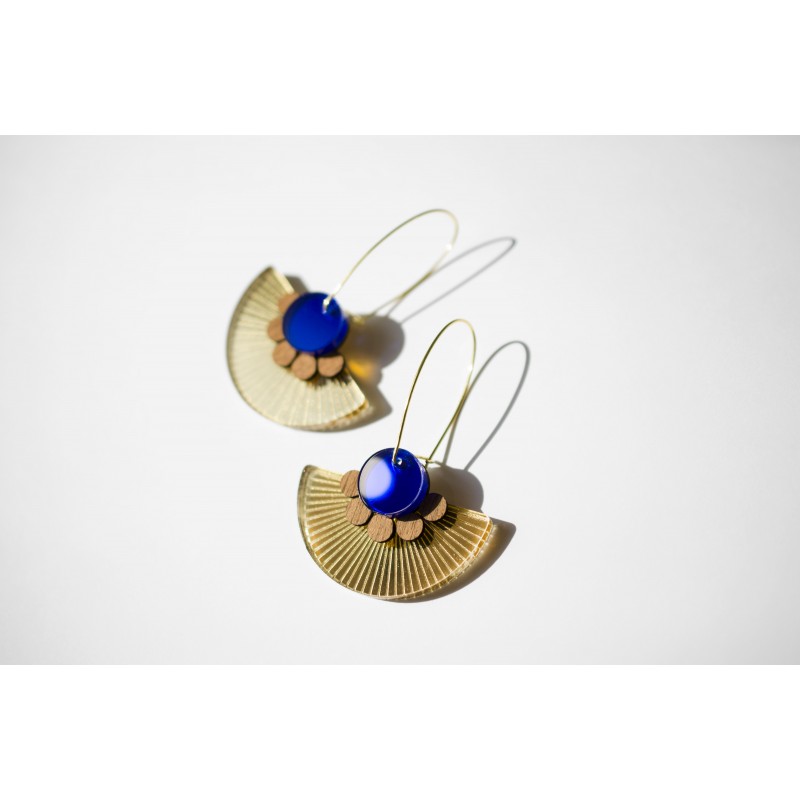 Earrings Plexiglas-wood - Blue