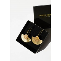 Boucles d'oreilles Plexiglas&bois - Cuivre pailleté