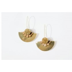 Earrings Plexiglas-wood - Glittery copper