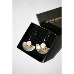 Earrings silver plexiglas - Wood & white